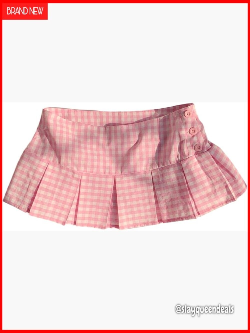 Pleated Mini Skirt with Button Closure, Non-Stretch Fabric, Low Rise Fit
